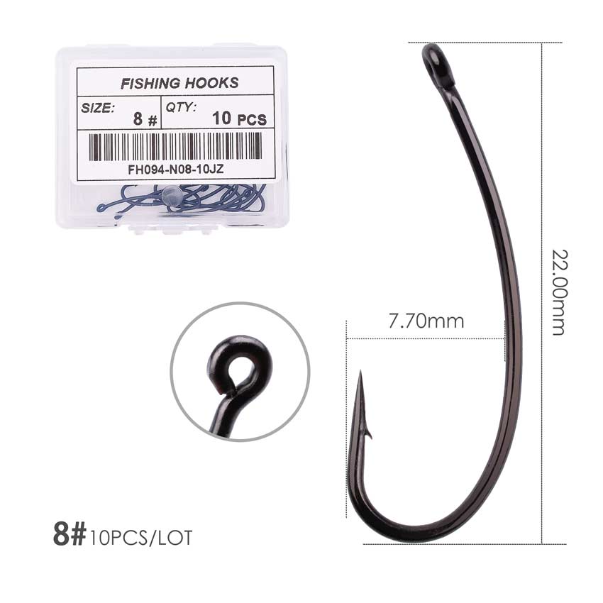 10pcs/ Box Long shank Telflon Coated Carp Fishing Hook Matt Black Fish Hooks Curved Shank Carp Fishing Rig Hooks: Size 8  10pcs