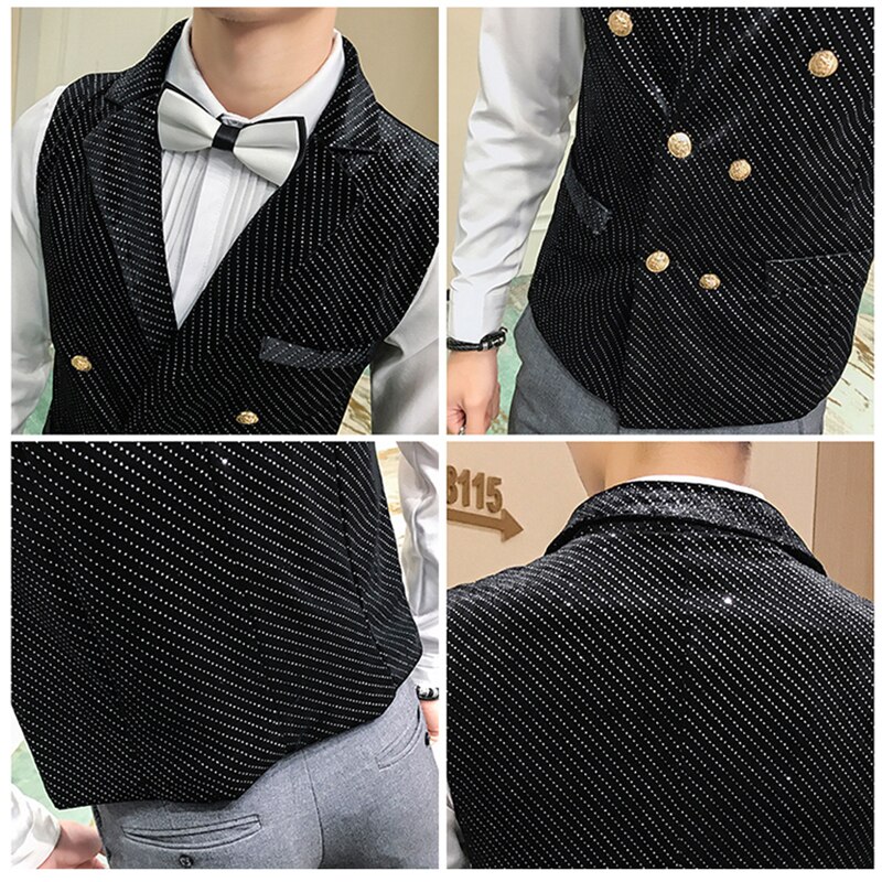 Gilet de costume croisé pour homme, gilet de costume de marié, gilet brillant pour performance sur scène, gilet décontracté à #39