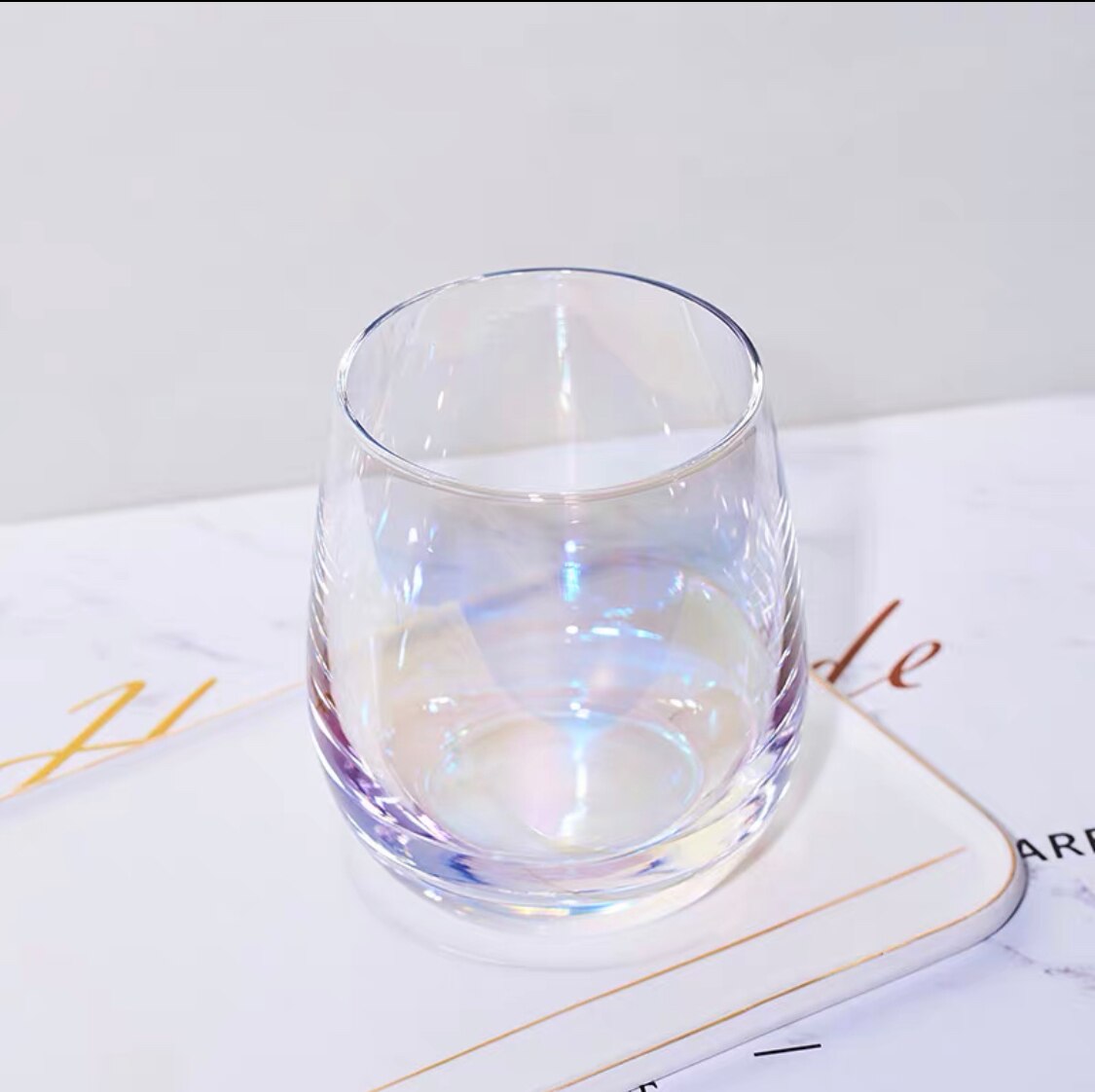 Rainbow glass color starry sky cup coffee cup milk glass home office shop transparent round pot-bellied crystal cup: Pink