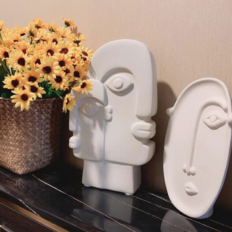 Nordisk keramik ansigtsvase enkel dekoration soveværelsesindretning stue veranda blomsterarrangement boligdekoration kunstvase