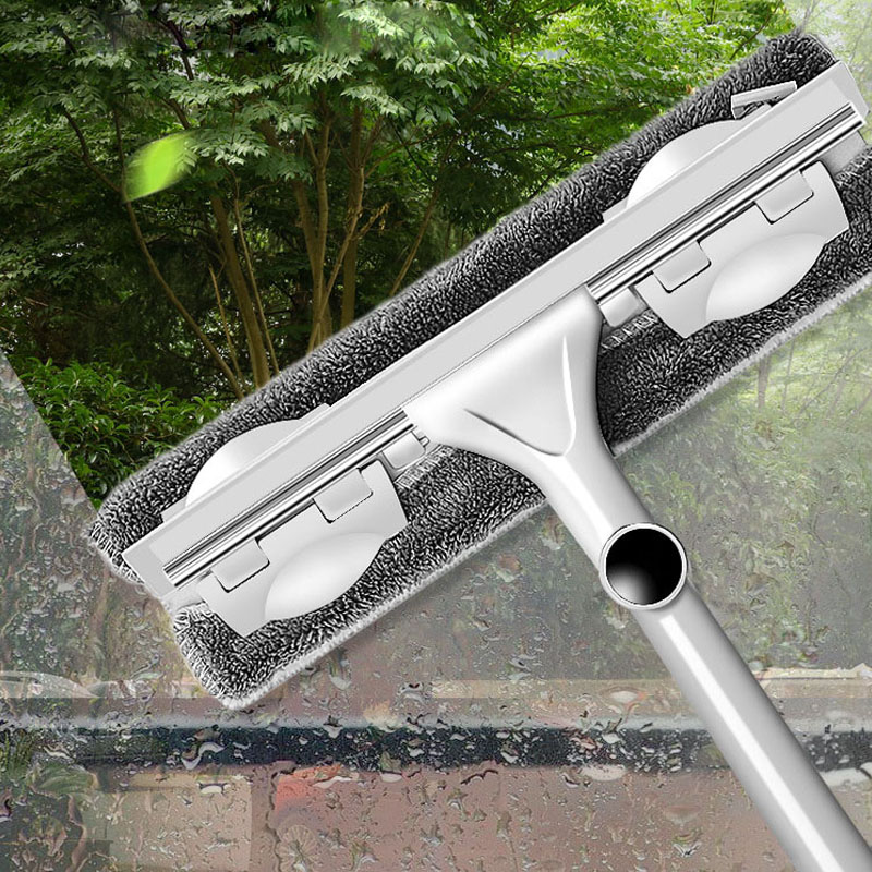 Rotating Head Glass Cleaning Mop Telescopic High-Rise Windows Cleaner Silicone Scratch Strip Long Handle Fiber Window Scrubbe