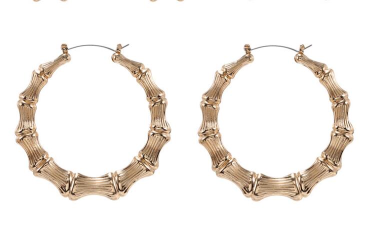 Punk guld farve store bambus bøjle øreringe til kvinder hip hop store cirkel bøjler bambus øreringe statement smykke fest: 6.5cm guldfarve