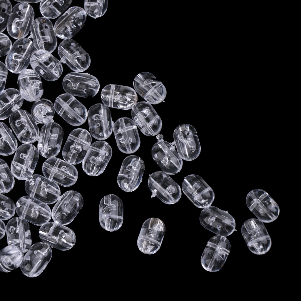 100 stk /200 stk gennemsigtige fiskeri perler plast ovale 6mm or 8mm perler dobbelt perle bore kryds hul havfisketøj