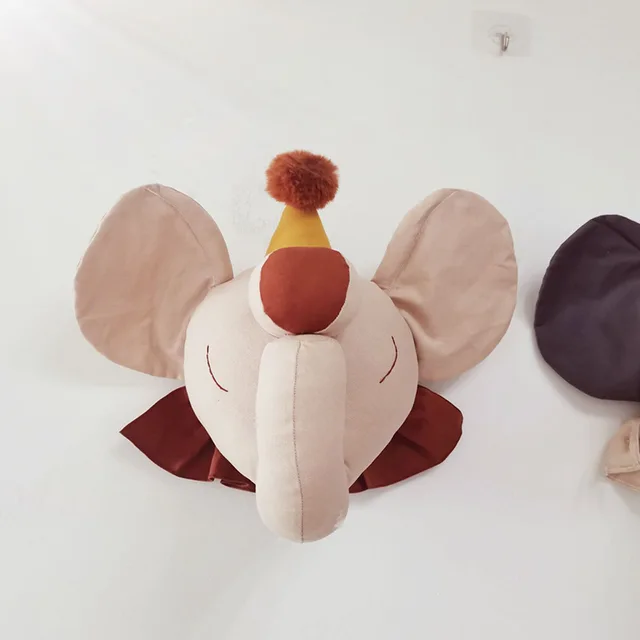 Tecknade djurhuvud väggdekoration 3d barnrumsprydnader elefant svan hemhänge barn baby flickrum inredning: Mörkröd