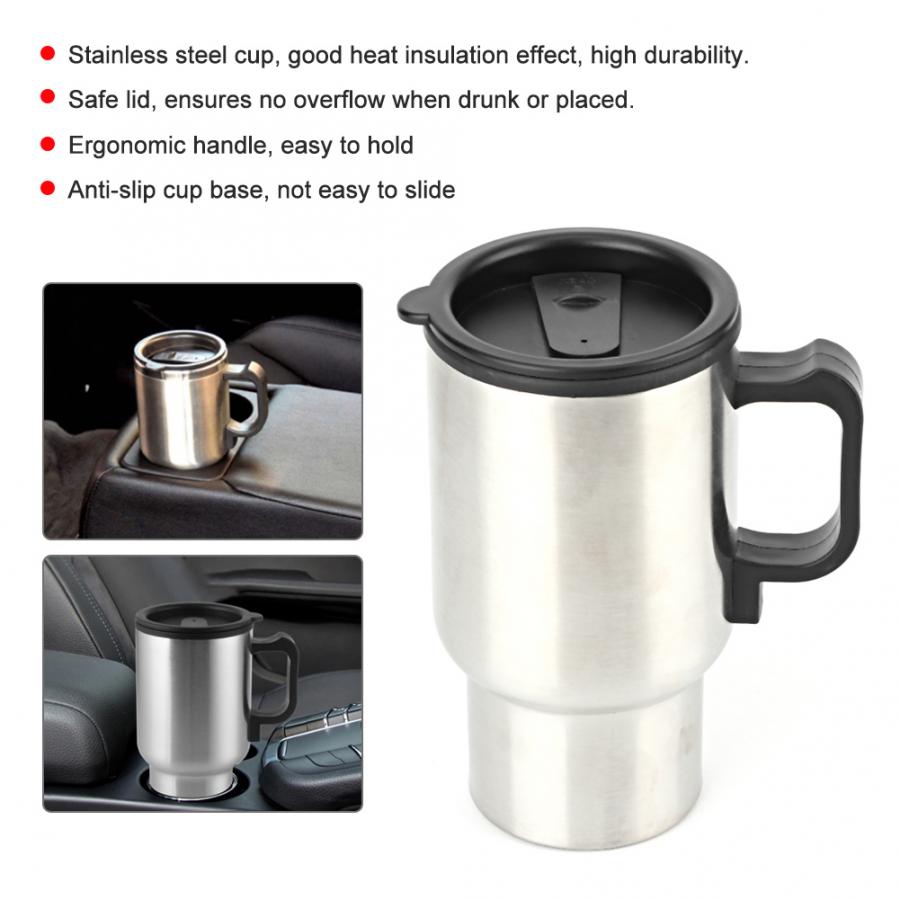 50w 12v 450ml elektrisk kop rustfrit stål bil elektrisk varme kop bærbar rejse vand kaffe te krus