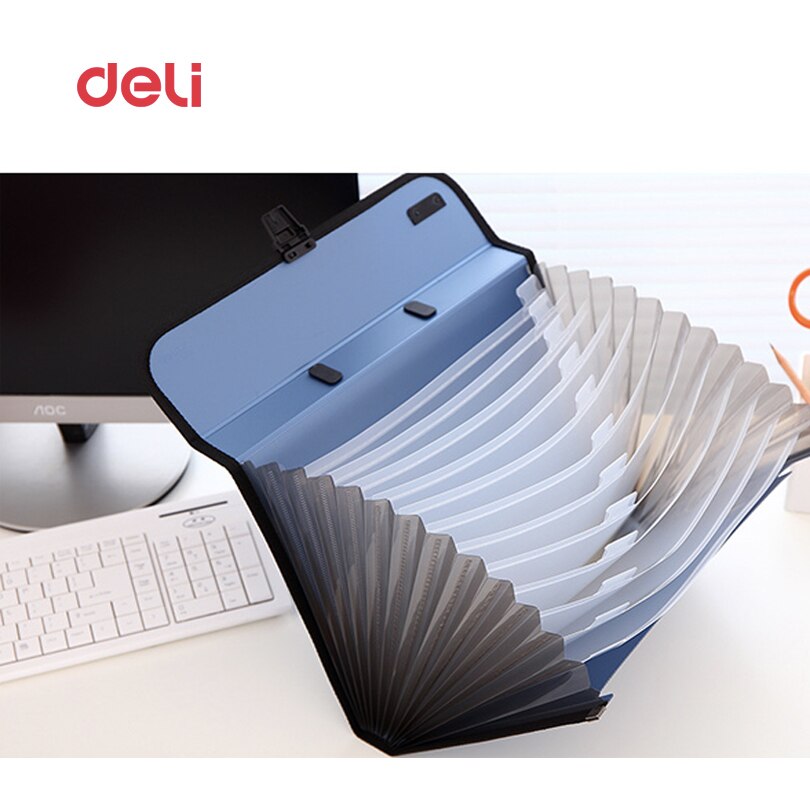 Deli stationery File Folder A4 12 packet durable Expanding Wallet Manage files Organizer Paper Holder Document expanding wallet