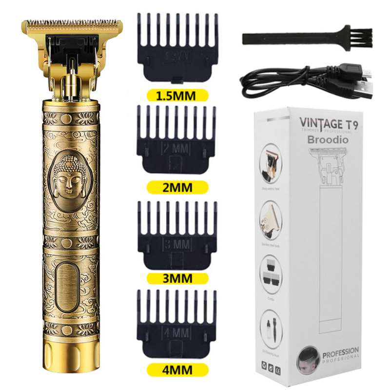 Cortadora de pelo eléctrica T9 para hombre, máquina de corte de pelo con pantalla LCD, recargable por USB, Vintage: M40-Buddha