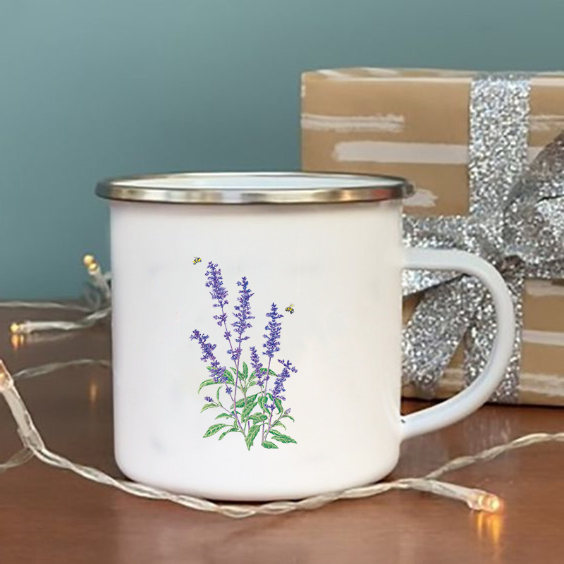 Ingen regn ingen blomst print emalje krus vintage kaffe vin kopp drikke dessert melk kopp camping krus håndtak drinkware: Xh1008-a015wh-8