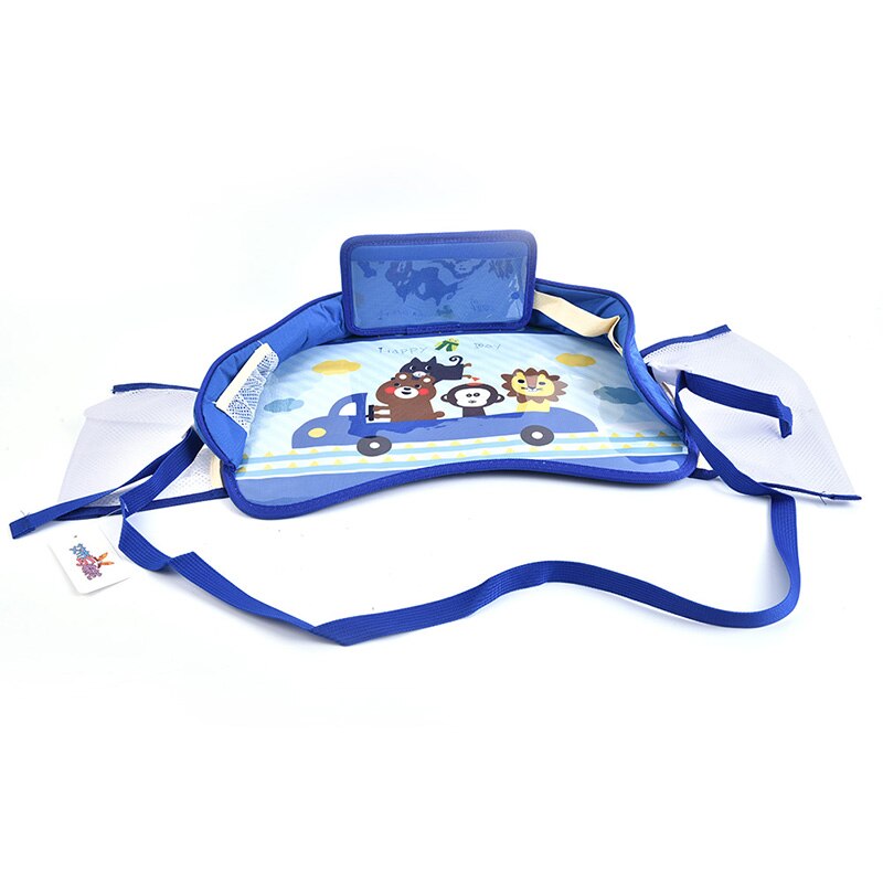 Draagbare Baby Auto Lade Platen Baby Hek Waterdichte Dining Drank Tafel Voor Kinderen Autostoel Kind Cartoon Speelgoed Houder Opslag: Blauw