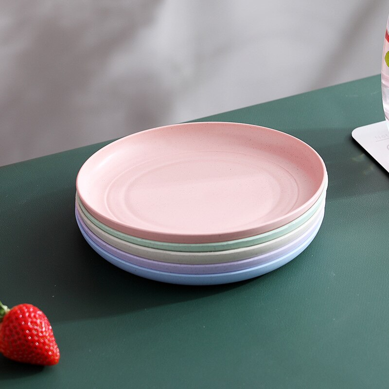 Vajilla paja trigo reutilizable, vajilla para el hogar, plato de sopa y ensalada para niños y adultos, juego de vajilla redonda, platos de lechuga, blanco: 20cm Color mixingx4