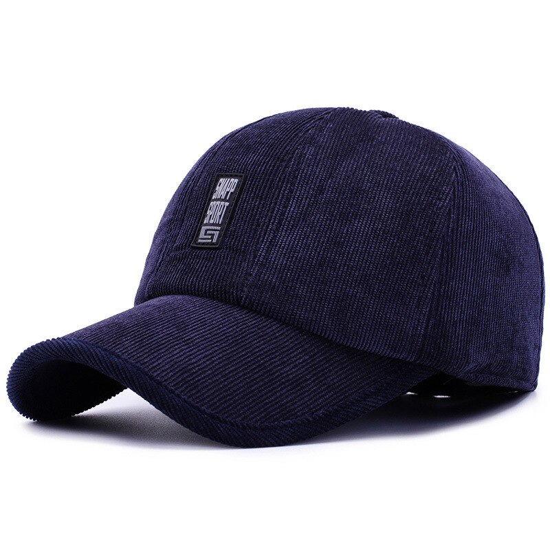 Winter Baseball Cap Katoen Mannen Outdoor Hoed Corduroy Oorbeschermers Warm Baseball Caps Winddicht Vader Hoeden: Marineblauw