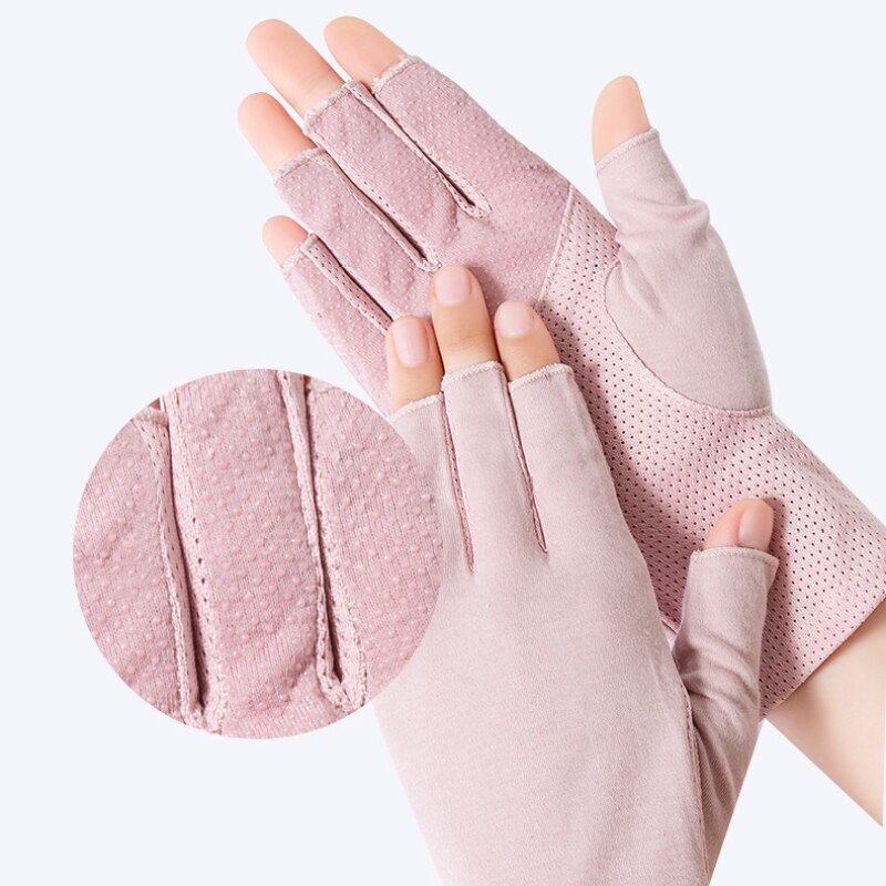 Summer Women Cotton Sunscreen Touch Screen Anti-UV Non-Slip Breathable Cute Lovely Drive Cycling Half Finger Gloves