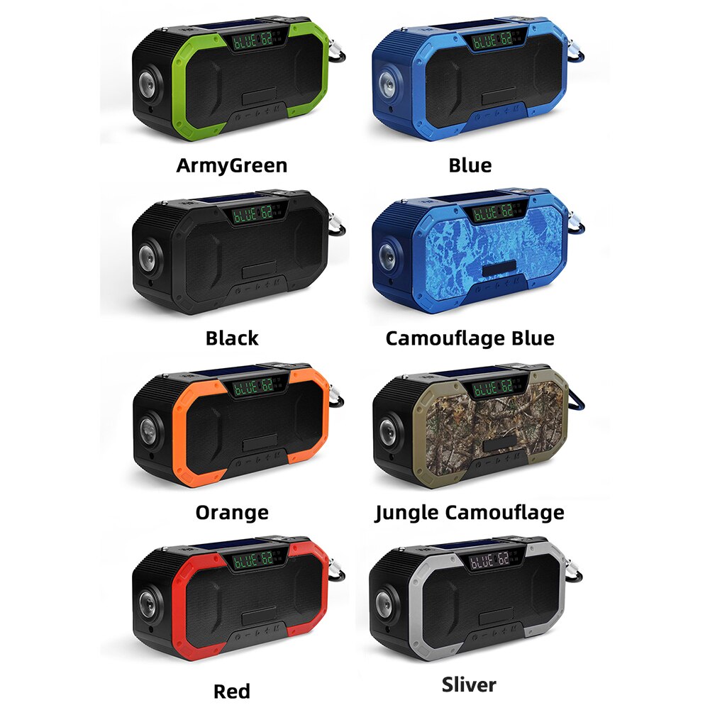 Multifunctional Portable BT5.0 Speaker Hand Crank Solar Radio AM/FM Solar Hand Crank Radio Emergency Weather 5000mAh Power Bank