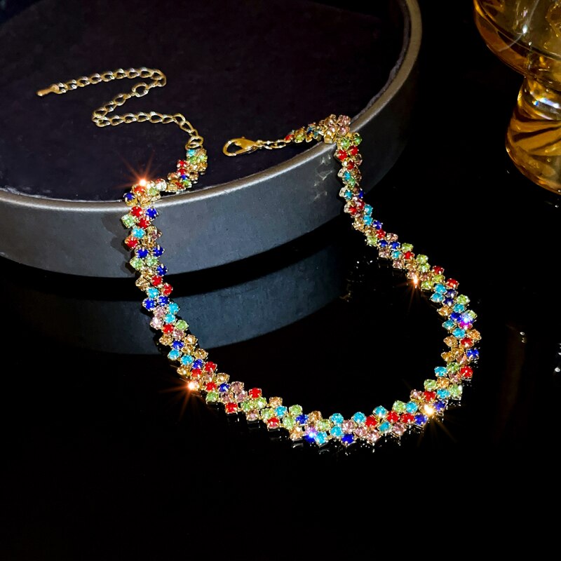 Gargantilla de lujo brillante con diamantes de imitación para mujer, collares de cristal geométricos personalizados, joyería de boda, de: Rojo óxido