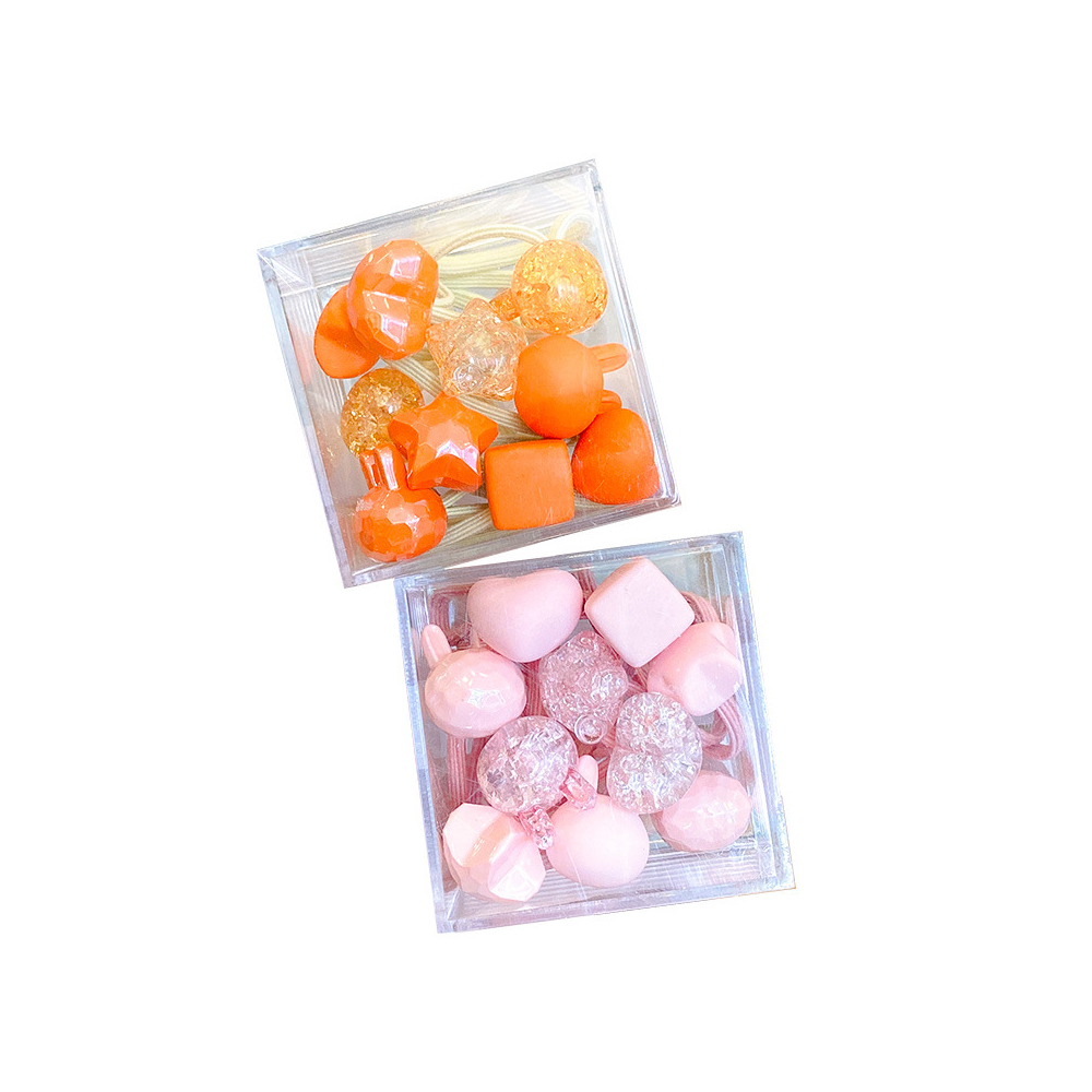 【Juego de 10 piezas】 tocados súper bonitos en caja, banda de goma para el pelo de dibujos animados para niños de color caramelo, tocado con bola de cristal