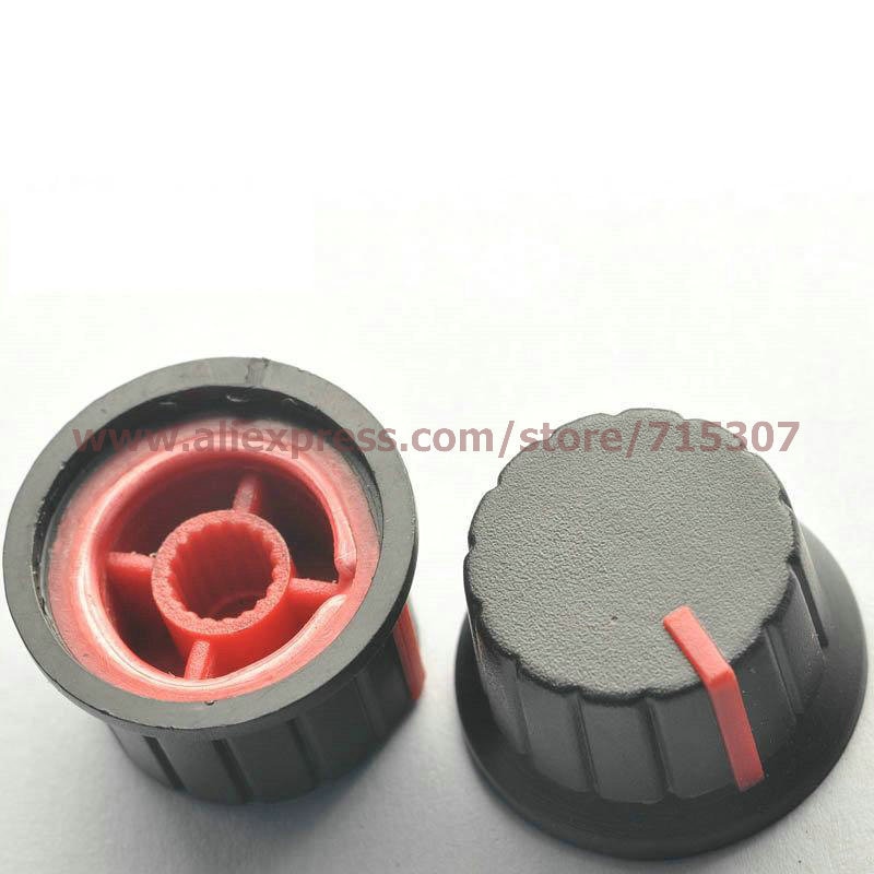 PHISCALE 10 stücke von roten potentiometerknopf mit rutschfesten streifen verwendet für einzelne doppelpotentiometer 25*20*15/25x20x15mm
