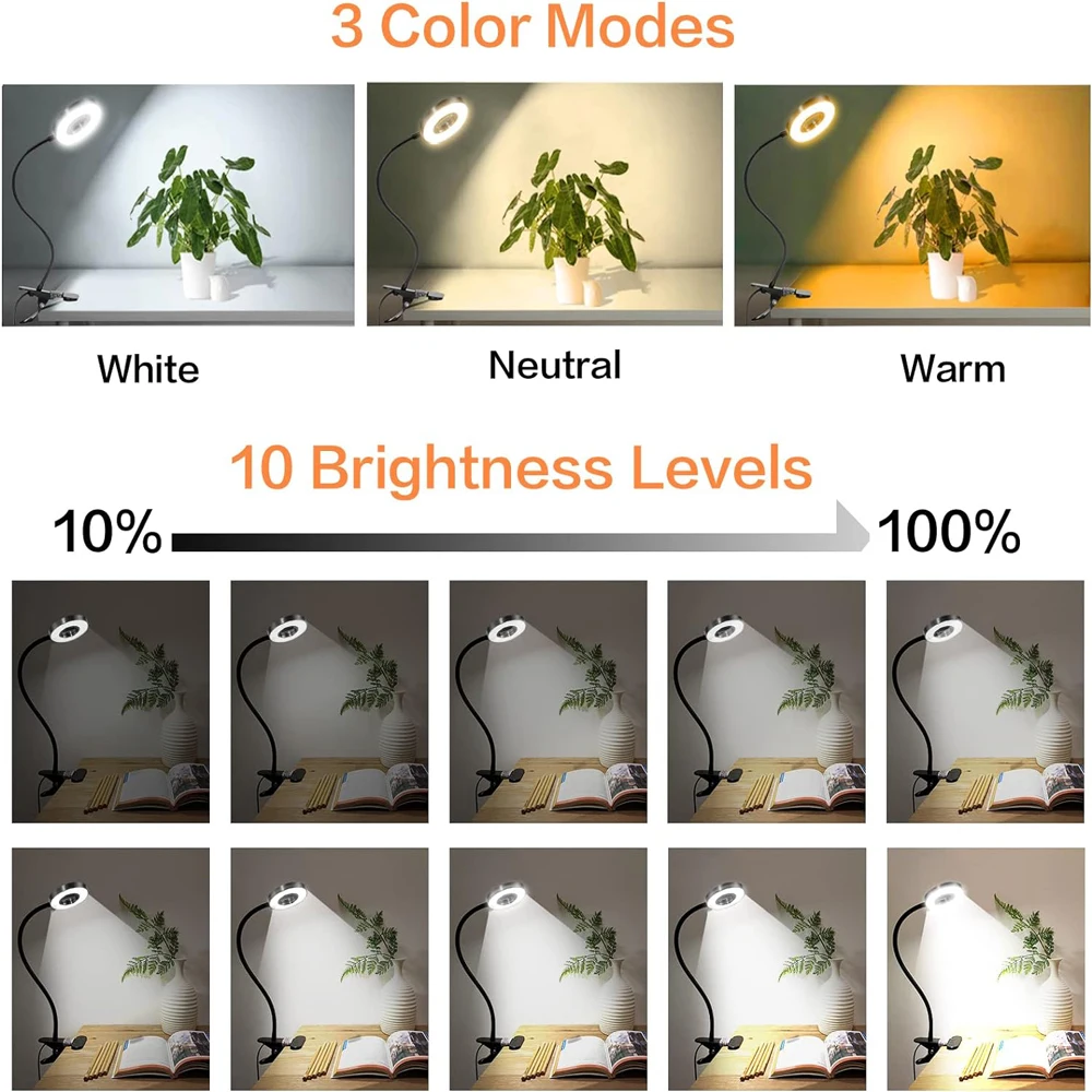 48 led-clip bureaulamp °flexibele zwanenhals leeslamp voor op tafel oogvriendelijke usb-klem boeken nachtlampje studie leeslamp