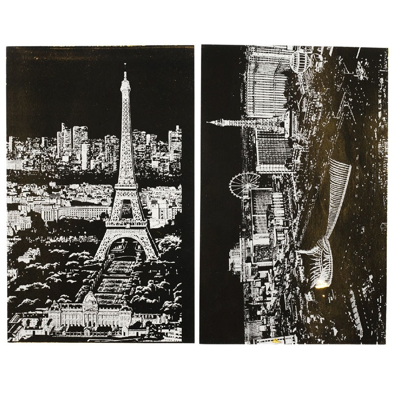 4 stücke Scratch City Night View Bilder A3 größe Kinder Schaben Malerei Scratch Städtischen Nacht Ansicht Papier Malerei Spielzeug Kunst