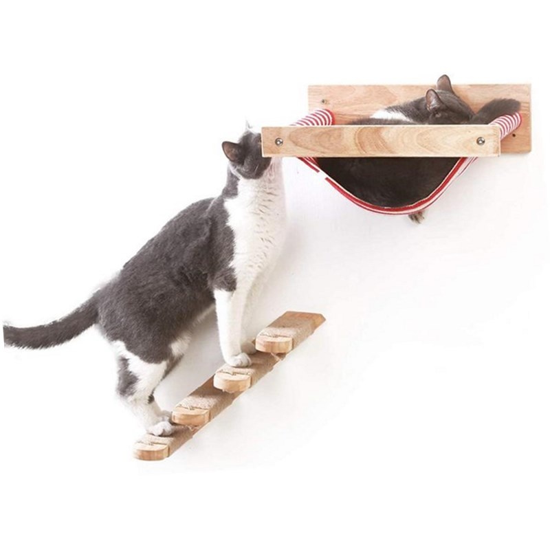 Væghængt kat hængekøje seng kæledyrsmøbel killing væghylde sæt kat aborre træ ridser klatrestolpe kat træhus legetøj