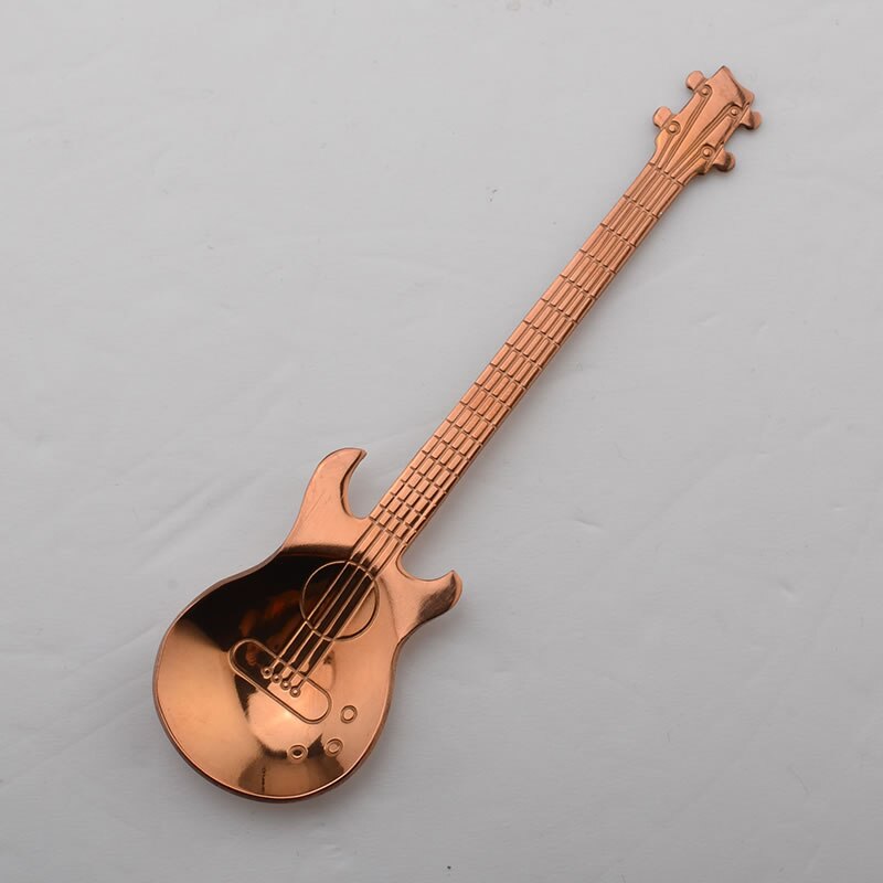 Cuchara de guitarra de acero inoxidable, cuchara agitadora para café o té, cuchara pequeña para música, cuchara para helado, vajilla creativa para el hogar o la cocina: Rose Gold