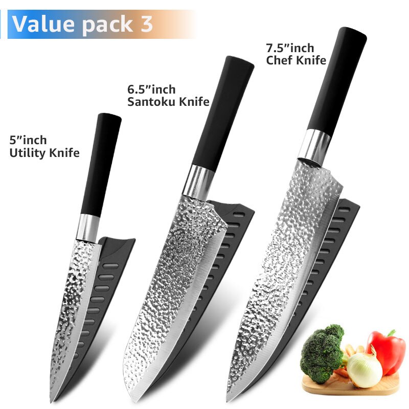 Chef Messen 6 Set Professionele Japanse Keukenmessen Hoge Carban Rvs Vlees Cleaver Fruit Mesje Koksmes: C