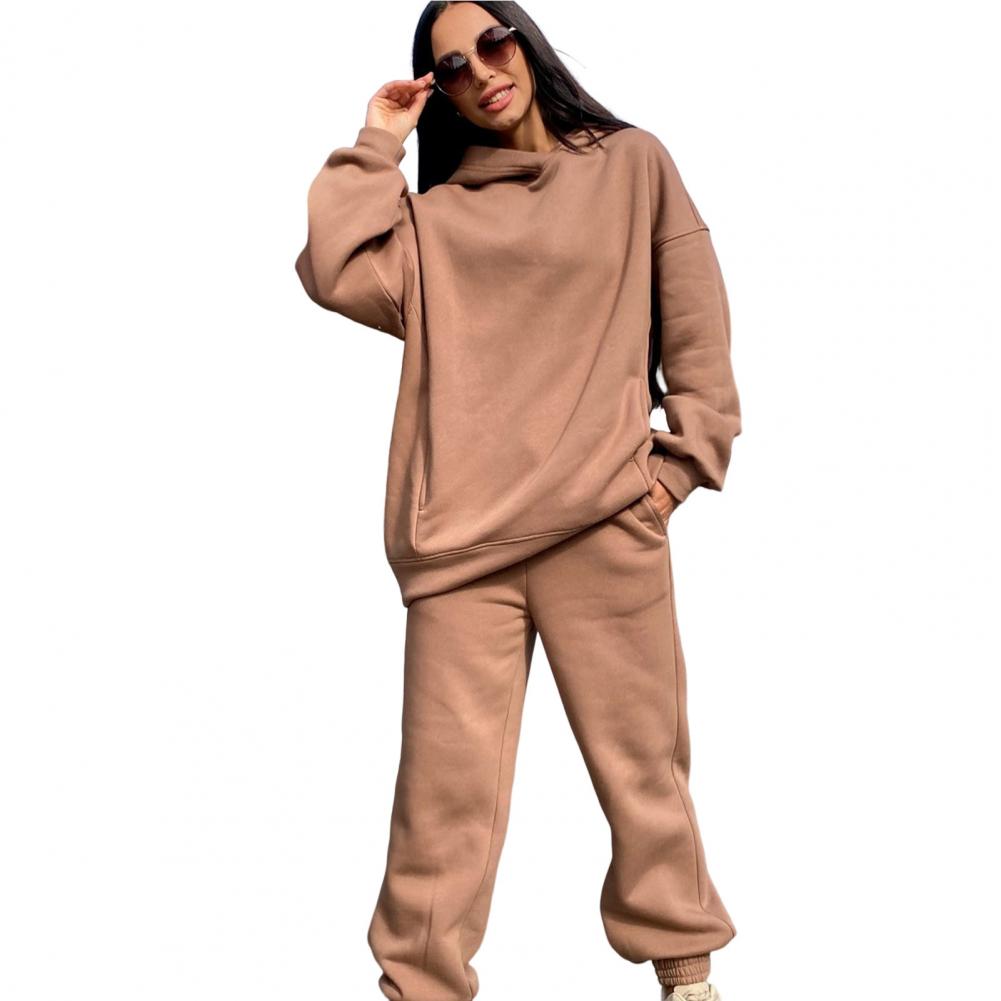 Oversized Hoodie Sweatpants Set Two Piece Women Tracksuit Autumn Trouser Suits Thermal Sweatshirt Solid Sports Hoodie Sportswear: XL / camel