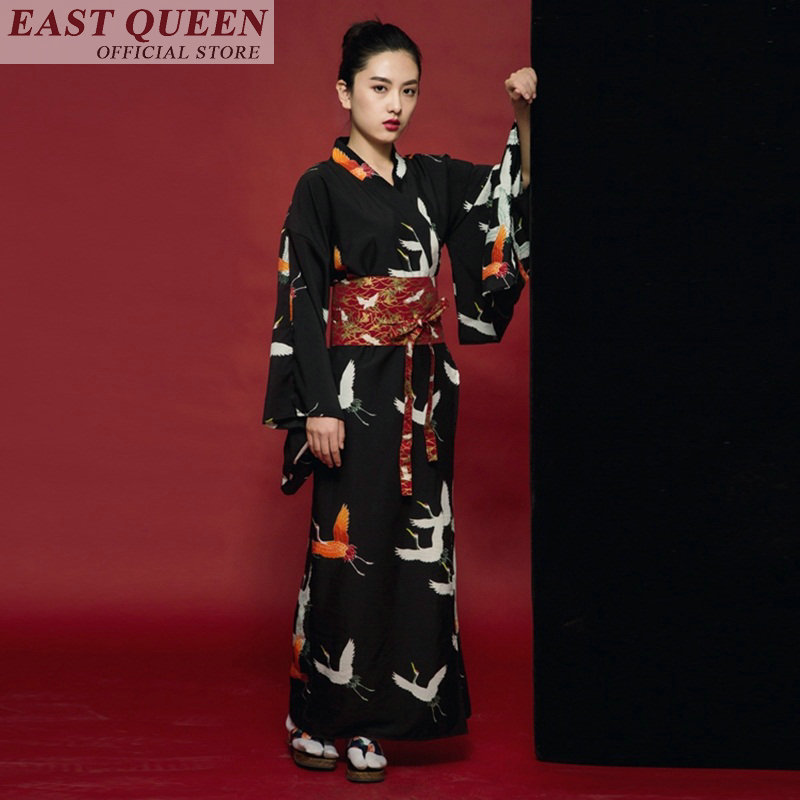 Japansk kimono traditionel japansk kimono sort yukata følelse tøj obi japansk geisha kostume haori  ff607 a