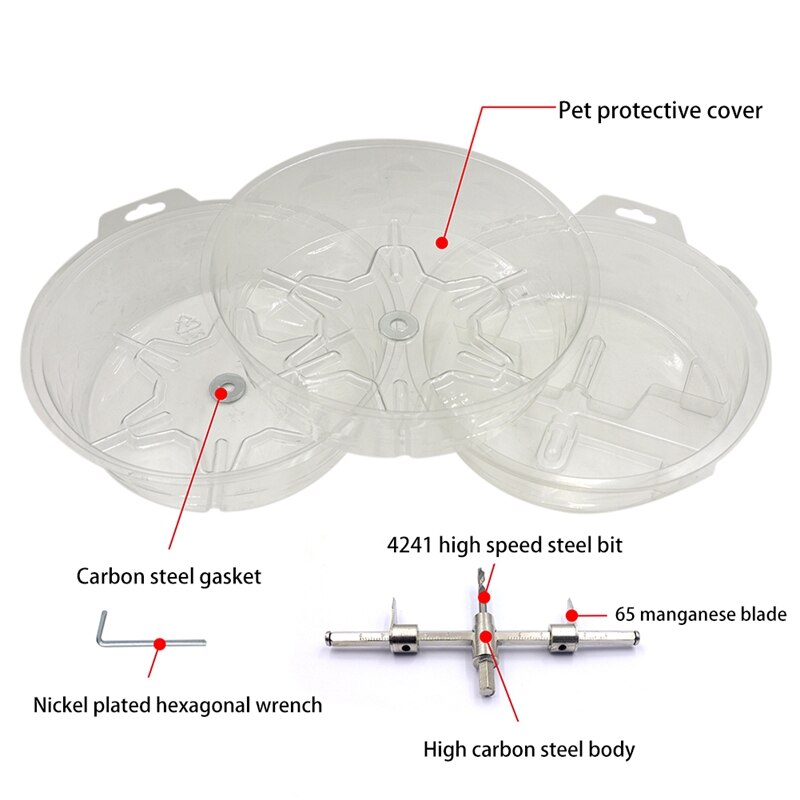 Adjustable Circle Hole Cutter Wood Drywall Drill Bit Saw Round Cutting Blade Aircraft Type DIY Tool with Dust Cover