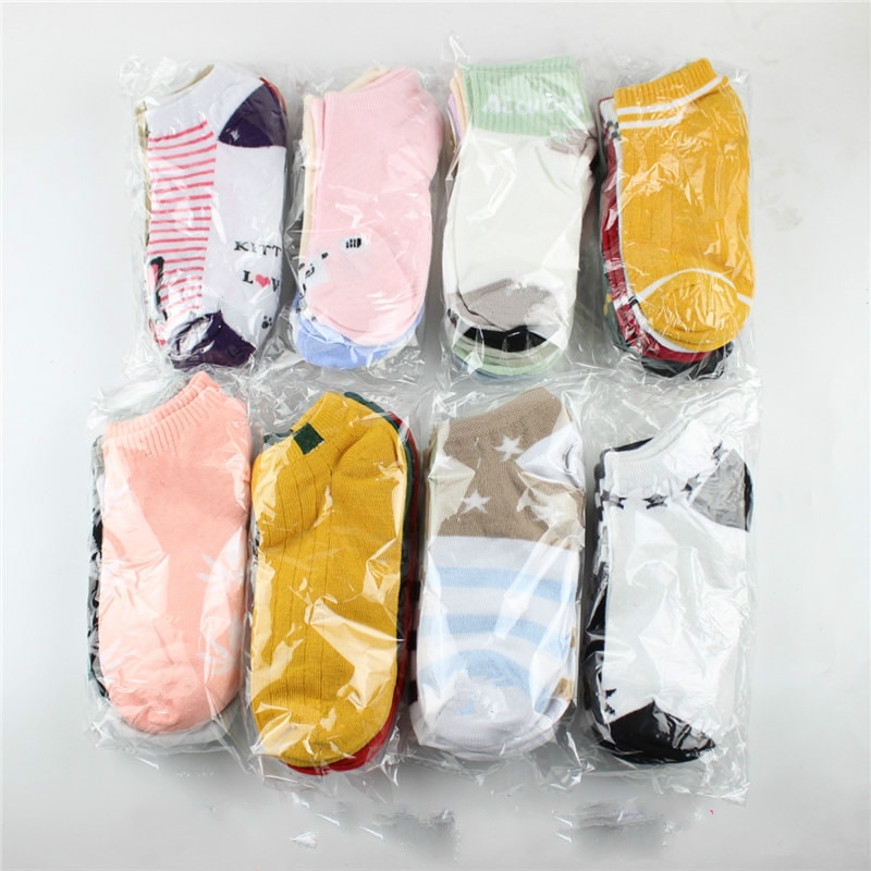 Maat 34-39 Kawaii Vrouwen Sokken Happy Enkel Grappige Sokken Vrouwen Vruchten Leuke Gelukkige Art Onzichtbare Sok 5 pairs Lente Zomer