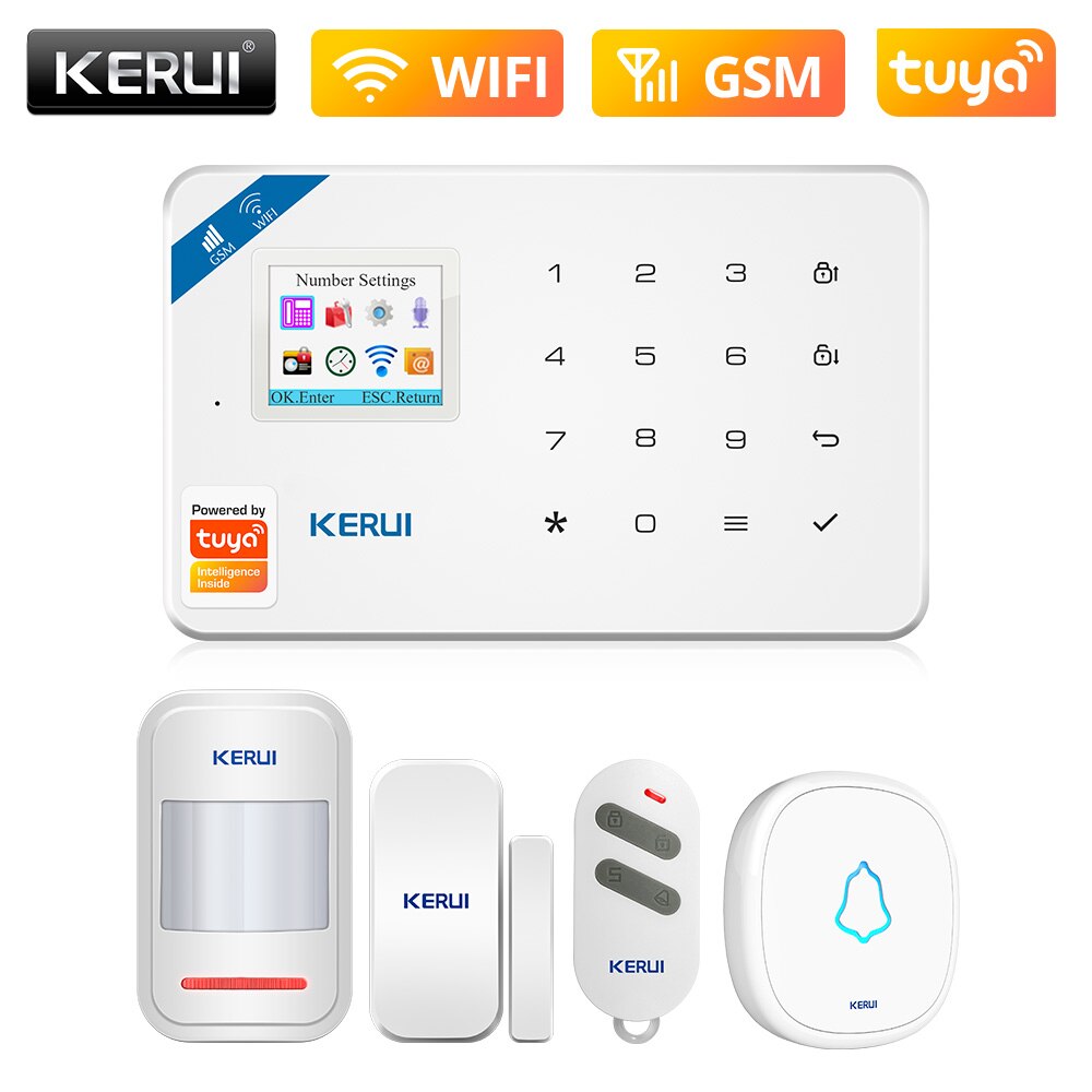 KERUI W181 Home Smart Security Alarm System Wireless WiFi GSM Tuya Control App 1.7 Inch Color Screen Operation Voice Prompt Host: Alarm Kit 1 / UK plug