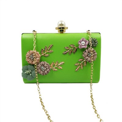 Mode Vrouwen Lederen Avondtasje Etentje Lady Bruiloft Bloem Clutch Purse (Wit): green