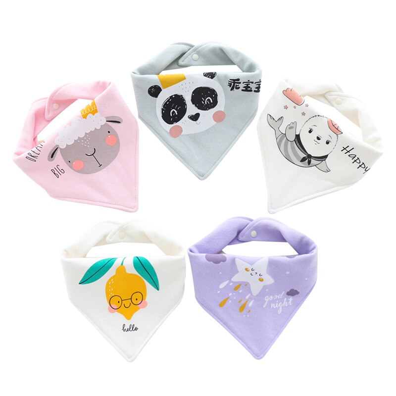 5Pcs Baby Cartoon Katoen Driehoek Slabbetjes Double Layer Snap Spuugdoekjes Voor Jongens Meisjes Baby Spullen Voor Pasgeborenen Kinderen accessoires: 5pcs 10