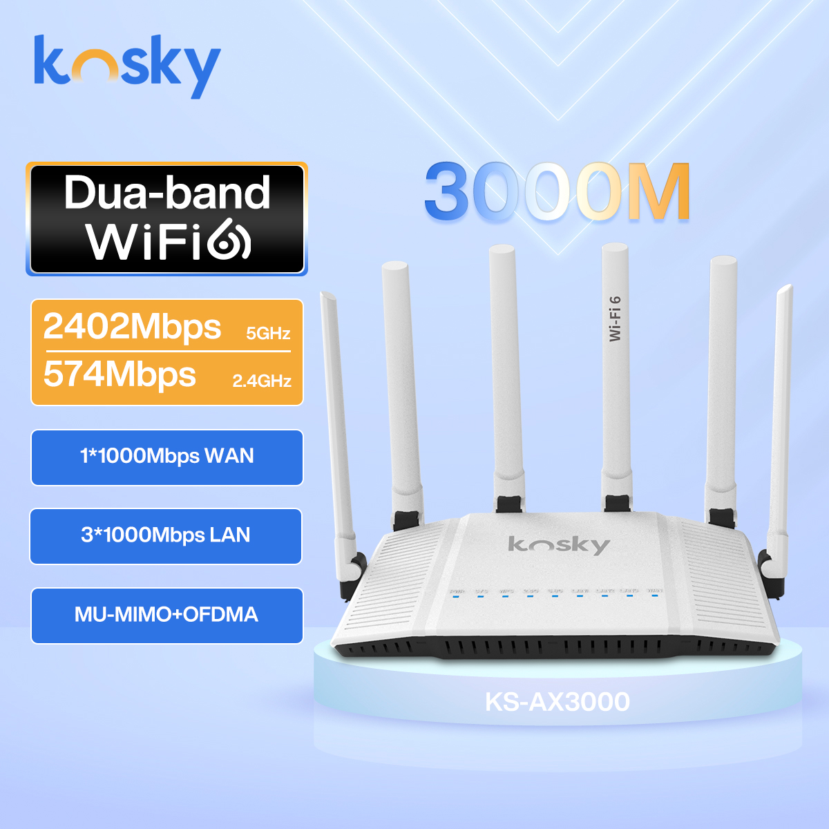 Wifi6 Wireless Router, 802.11ax, AX3000, Dual Band,Long Range Coverage,Parental Control, For Home & SOHO, EU Plug