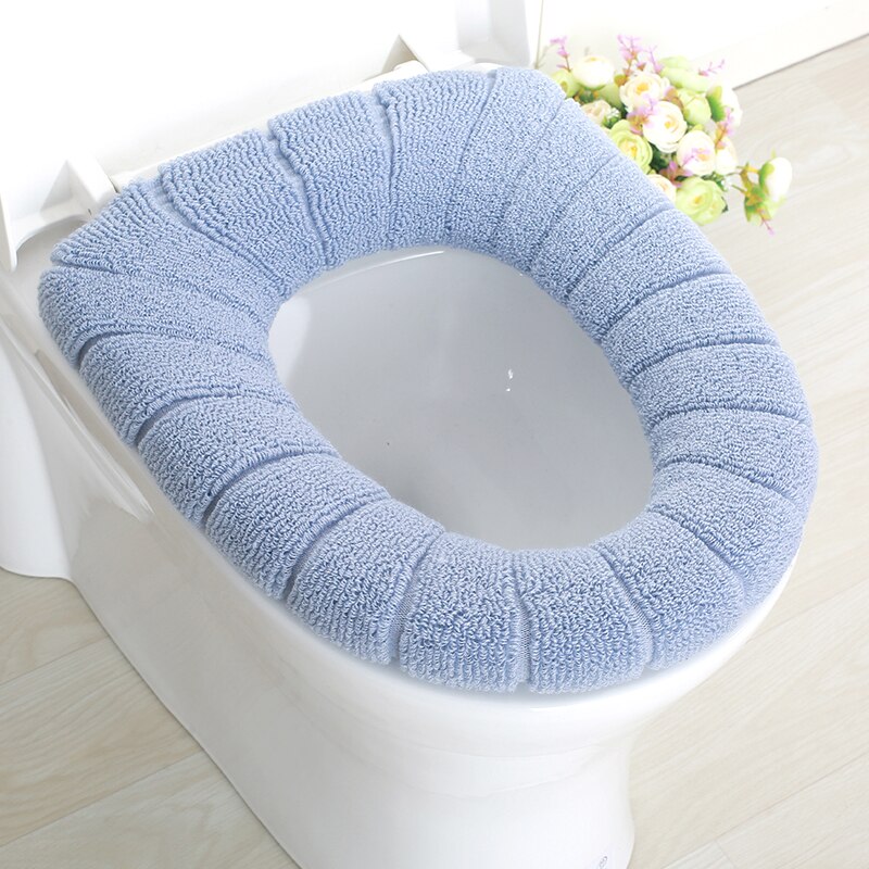 1pc housses de siège de toilette confortables en velours épais tricoté corail lavables pour siège de toilette standard motif citrouille coussin doux^: Bleu nord de l'ue