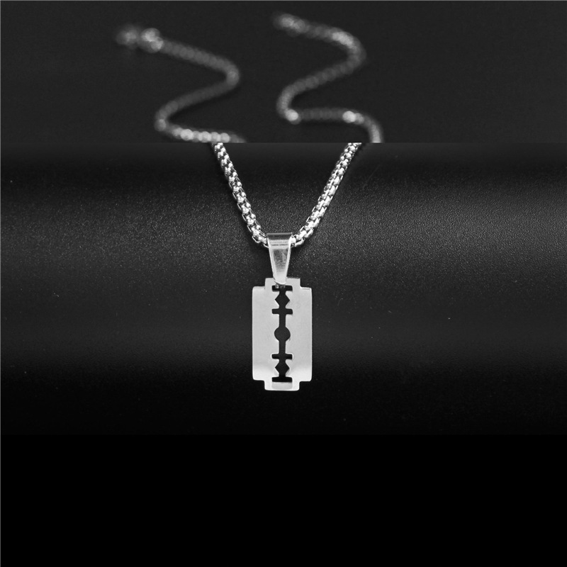 Joyería de Hip-Hop Rock para hombre y mujer, collares con colgante de hoja de afeitar con llama de acero inoxidable, joyería Punk, novedad de
