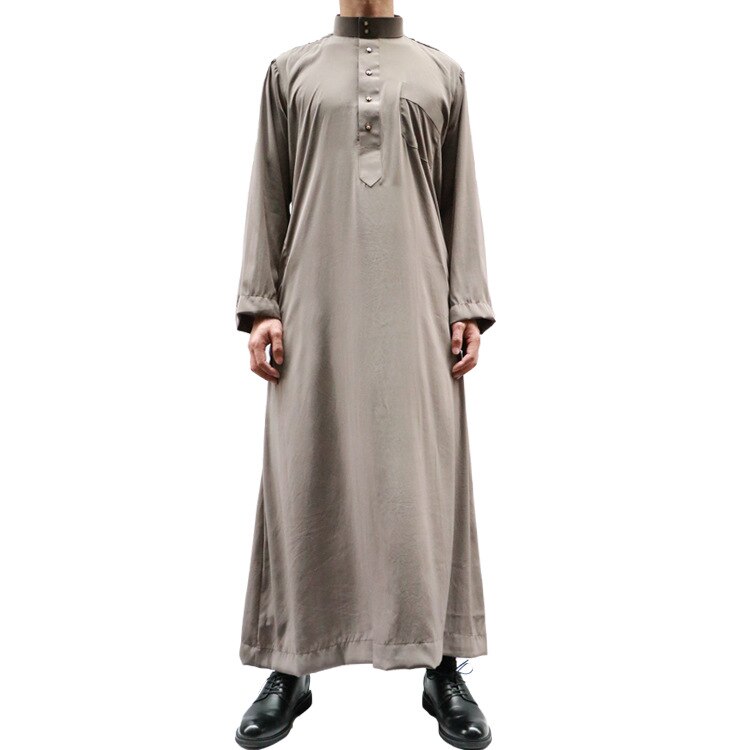 Adult Abaya Muslim Man Islamic Clothing Jubba Thobe Kurta Pakistan Evening Dress Arabic Traditional Ramadan Long Sleeve Robes: Gray / 60
