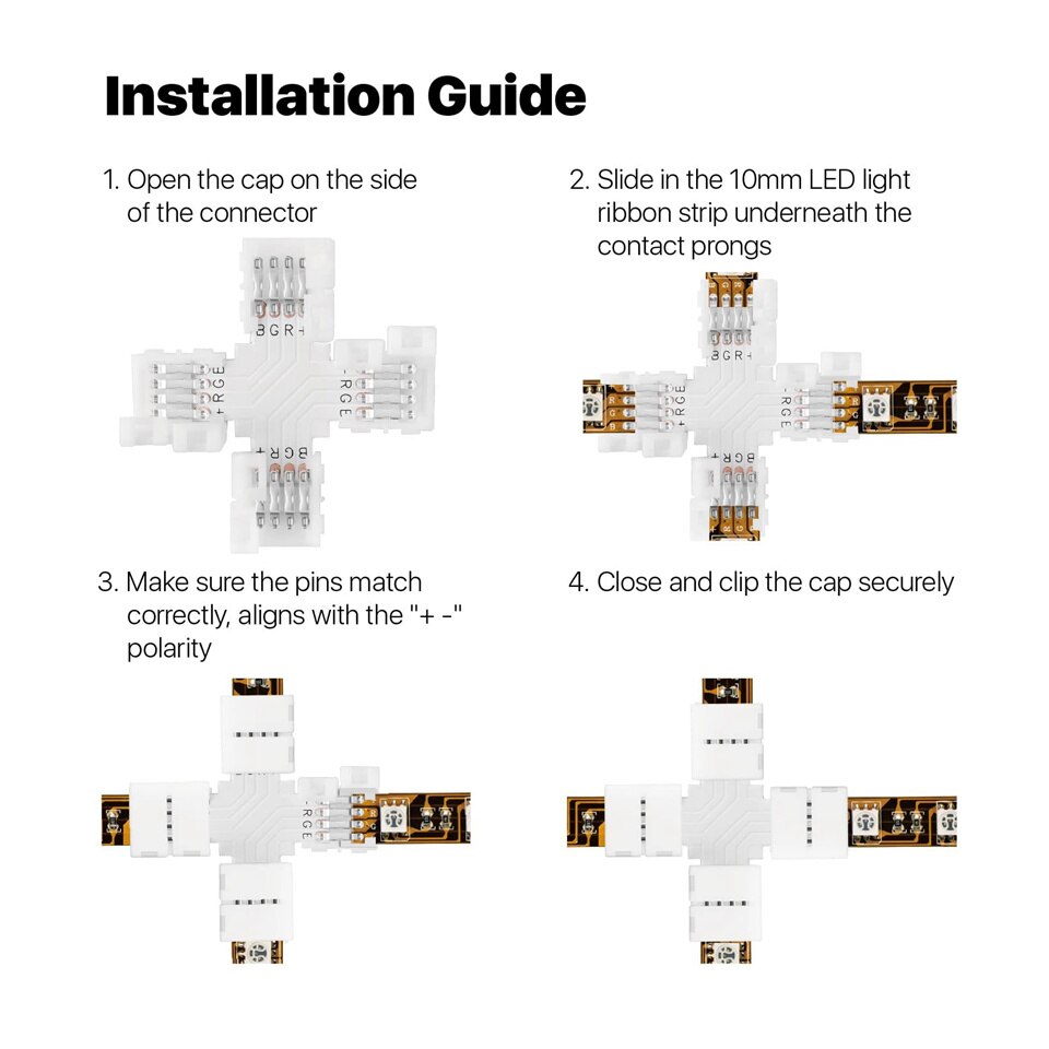 LED Strip Cross Connector 3-Pack 10mm X-Shaped 4Pin RGB Connector SMD5050 LED Light Strip DIY Fittings