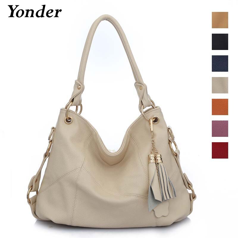 Large Soft Leather Ladies Handbags Women Shoulder Bag Female Tassel Casual Totes Crossbody Bags for Women Beige White Brown