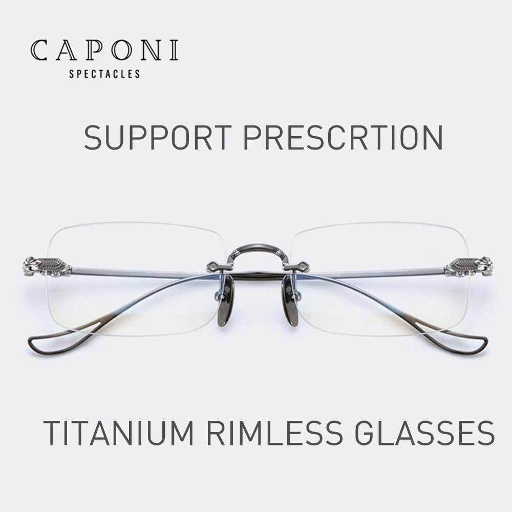 CAPONI Rimless Men Glasses Frame Titanium Business Reading Eyeglasses Support Prescription Computer Optical Clear Glasses J8099