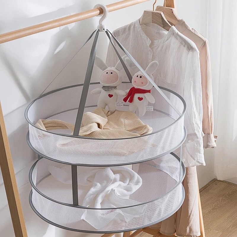 Double layer clothes basket Drying Nets Clothes drying net Windproof net bag Folding clothes hanger Hook type Drying Rack