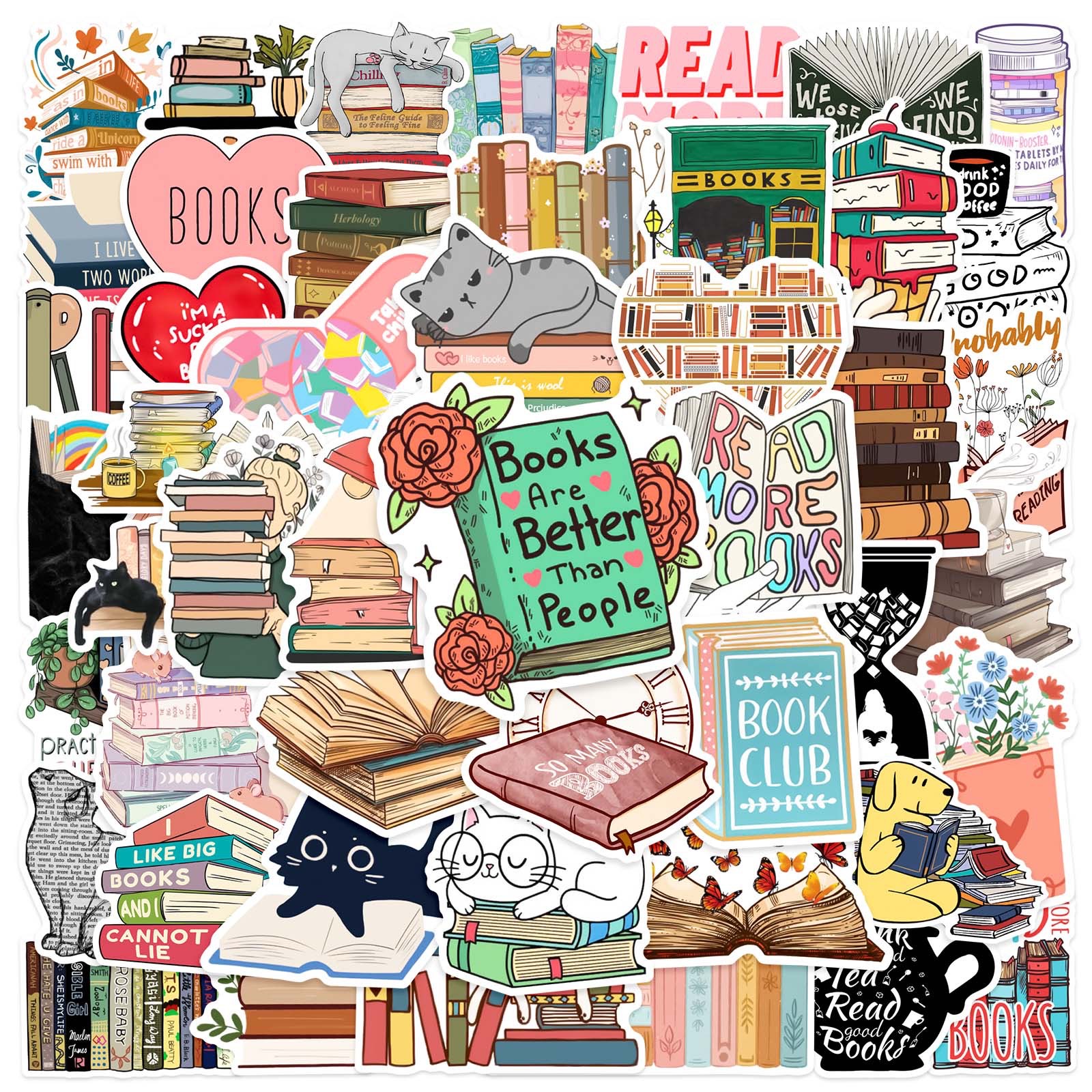 10/30/50PCS Diary Book Reading Stickers Aesthetic DIY Scrapbook Notebook Phone Laptop Guitar Luggage Graffiti Sticker Toy