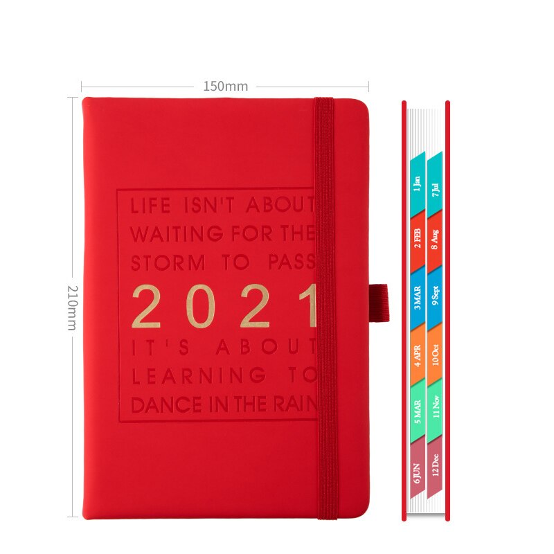 400 sider dagsorden jan-dec engelsk sprog tykkere notesbog  a5 læder blødt cover skoleplanner effektivitetsdagbog: Rød