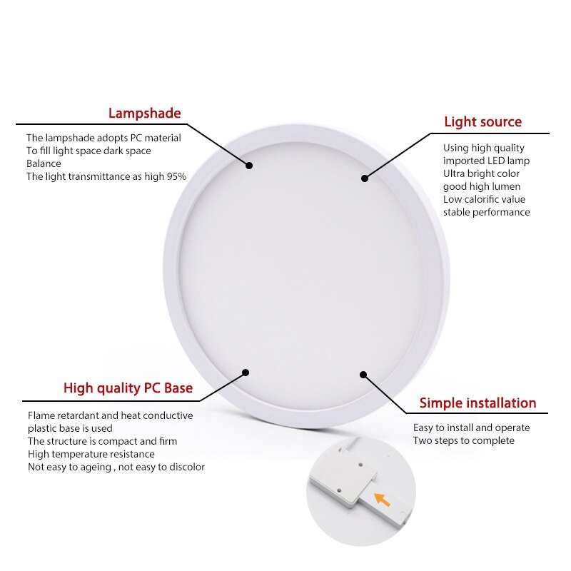 Karwen ledet taklys panel lys overflatemontert 6w 9w 13w 18w 24w ac 85-265v lampada ledet lampe innendørs moderne lys