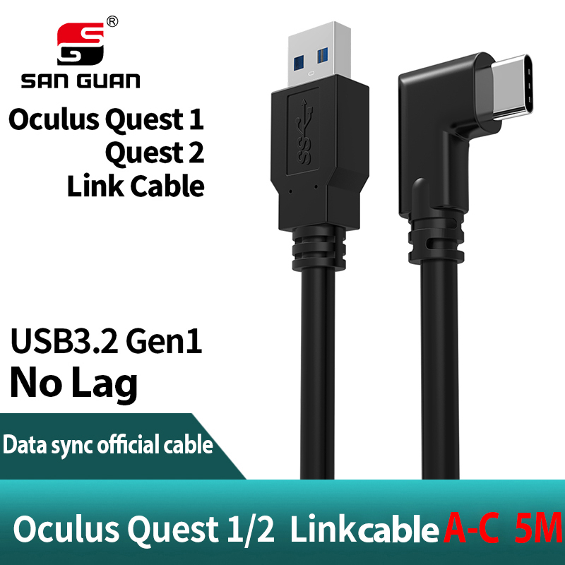 5m 3m usb-c kabel oculus quest 2 link kabel usb 3.2 compatibiliteit haaks type -c 3.2 gen 1 snelheid gegevensoverdracht snel opladen: Usb c -a 5m zwart