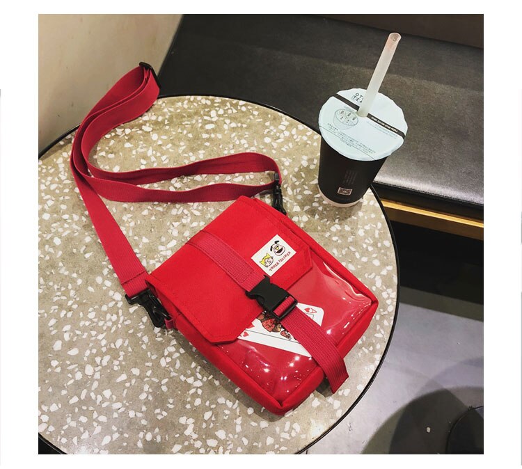 Super Fire Harajuku Local Conditions Cool Disco Bag Student Japanese Canvas Shoulder Bag Satchel Messenger Bag Couple Schoolbag: Red