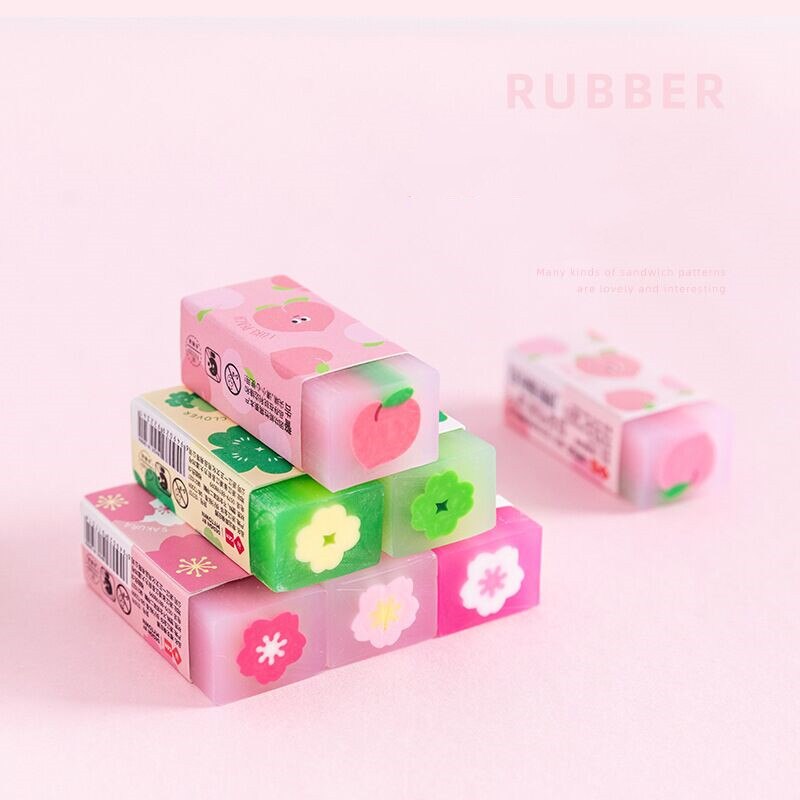 MINKYS 6 unids/lote lindo sándwich Sakura zanahoria melocotón goma limpiador para lápiz de de cumpleaños de niños Kawaii papelería de la escuela
