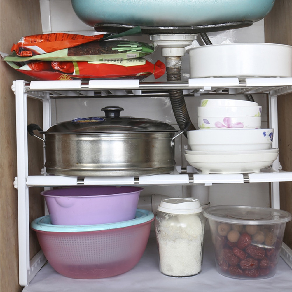 2-Tier Sink Rack Organizer Storage Expandable Adjustable Kitchen Shelf Holder UND