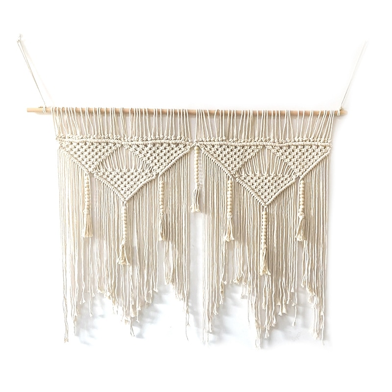 Macrame vägghängande handvävt bohemiskt bomullstrep boho gobeläng heminredning （utan pinnar）