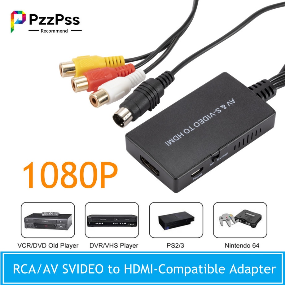 PzzPss RCA /AV SVIDEO AUF HDMI-Kompatibel Adapter Für DVD HD TV STB Compatble Mit PS2/PS3,720P /1080P AV S-Video Video Konverter