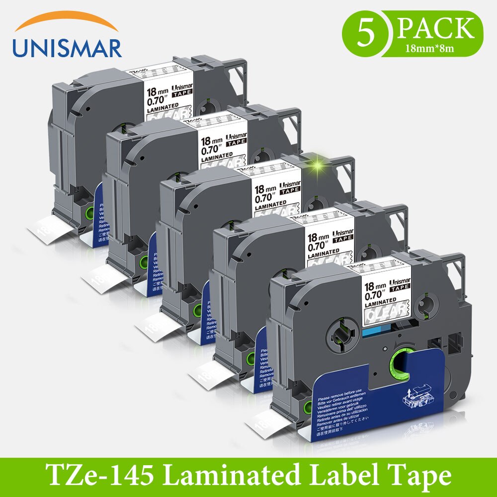 5PK TZe Tape TZe-M41 Black on Matt Clear 18mm Laminated Label Tape Replace Brother P-touch PT Label Maker Standard Adhesive Tape: White on Clear